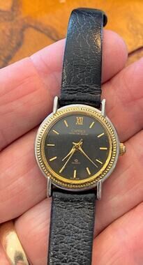 Women's 25mmm Caprice Watch, Two Tone with Black Leather Band,WR 30M
